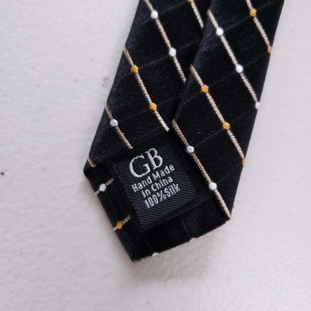 Geoffrey Beene Necktie Grid Pattern Classic Black Yellow Mens‎ Business Tie